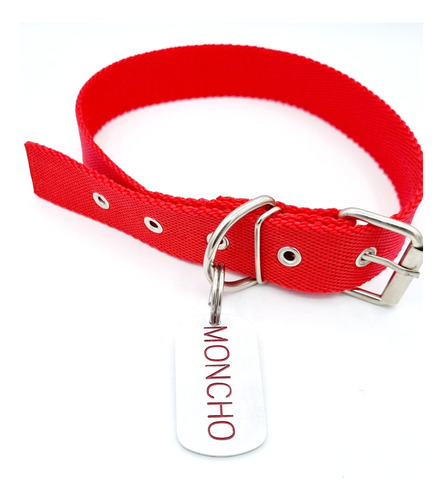 Chapita Militar Para Perros + Collar Rojo 2cm