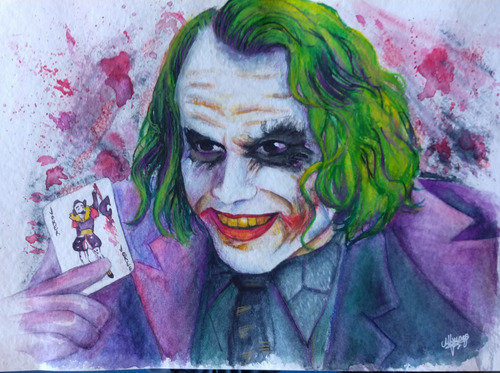 Dibujo Artesanal Joker Acuarela Y Lápiz Del Joker