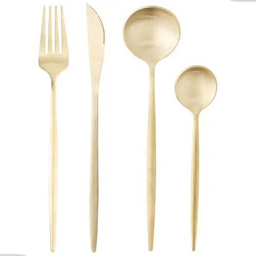 comprar Jogo Faqueiro Aço Inox Ópera Com 16 Peças Champanhe Dourado Minimalista Garfo Faca Colher Luxo Jantar Lyor