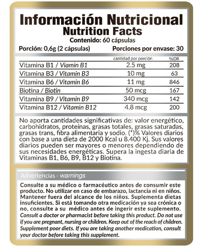 Imagen 3 de 9 de B-complex Gold Nutrition Vitamina Complejo B Multivitaminico