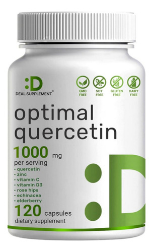 Deal Supplement Optimal Quercetin Quercetina Zinc Vitamin Vitamina C Vitamina D3 Rose Hips Echinacea Elderberry Sistema Inmune Potente 120 Capsulas