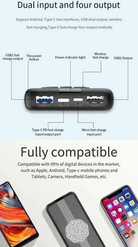Imagen 10 de 10 de Power Bank Batería Inalámbrica Cargador Celulares Rapido Pro