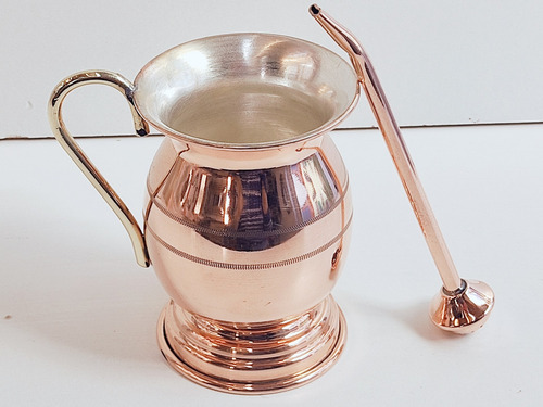 Imagen 7 de 7 de Mate De Cobre Boca Ancha + Bombilla De Cobre Arte Chileno