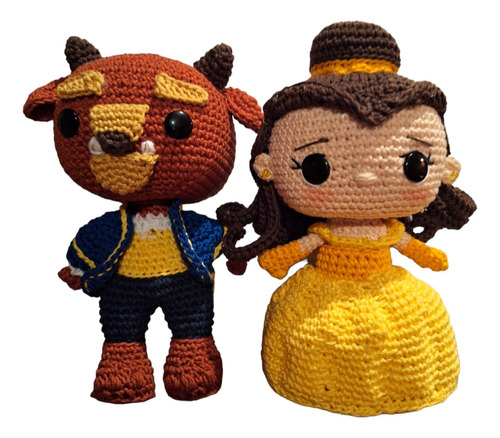 Muñequitos De Bella Y Bestia Amigurumi Tejidos A Mano