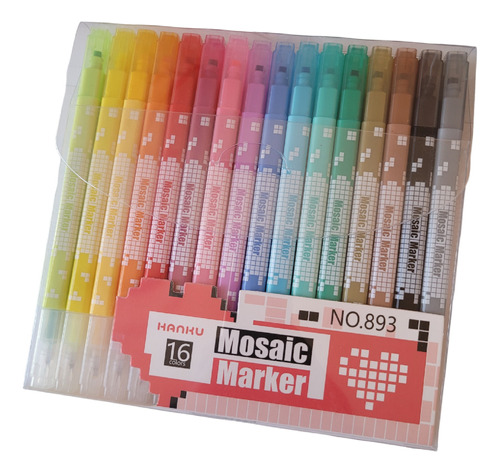 Lapices Mosaic Marker Decorativos Doble Punta  16 Colores