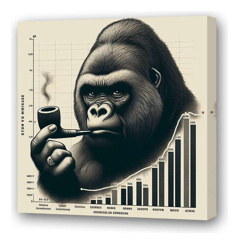 Cuadro 20x20cm Gorila Pipa Fumando Graficos Pensando