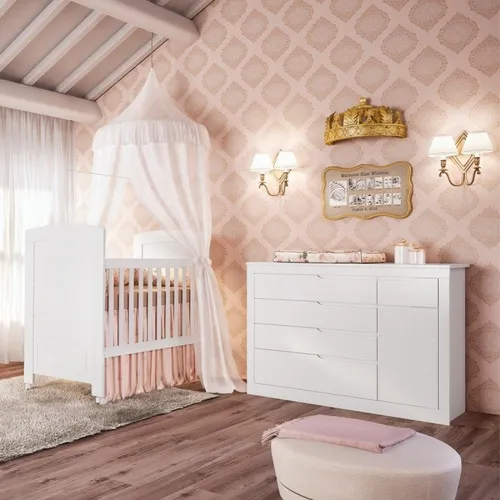 Conjunto Quarto Bebê Completo Cléo 100%mdf Com Guarda Roupa