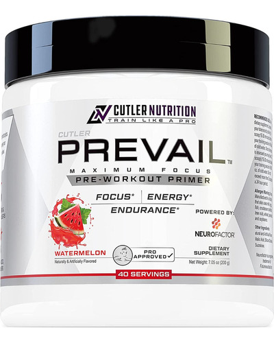 Cutler Nutrition Prevail Pre Workout Maximun Focus / 40 Srv Sabor Watermelon