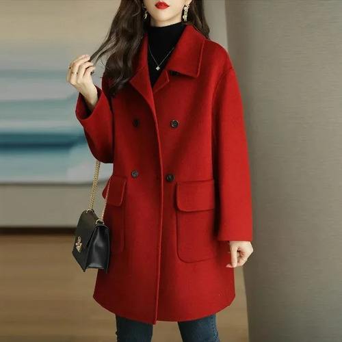 Abrigo Corto De Mezcla De Lana Para Mujer De Talla Grande, Estilo Coreano