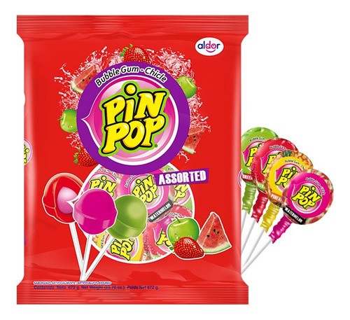 Paleta Pin Pop Surtido Cereza-sandia-fresa-mango 24pz