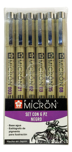 Set Profesional De Estilógrafos Negro 6 Medidas Sakura Pigma