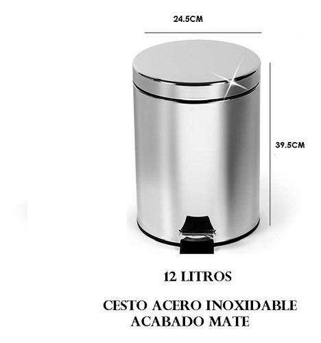 Cesto Tacho Basura Acero Inox Pedal 12 Lts. 915 M