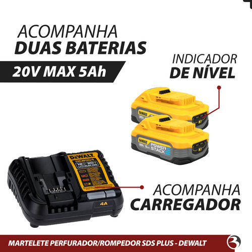 Martelete Perfurador Sds Plus 20v Dewalt C/ 2 Bateria +bolsa