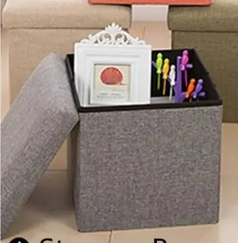 Taburete Plegable Con Asiento Cojín Cubo 38x38cm Beige
