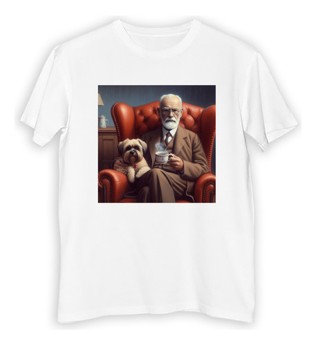 Remera Hombre Freud Psicologo Perro Sillon Cafe Paz