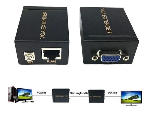 Imagen 4 de 5 de Extensión Vga Hasta 60mts Con Cable De Red Utp Rj45 Cat5e /6