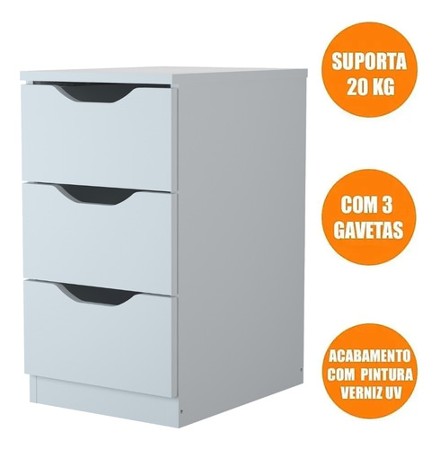 Gaveteiro C/ Três Gavetas Branco Para Escritório Multivisão