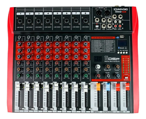 Mesa De Som Soundvoice 8 Canais Mr802 Mixer Bluetooth Bivolt