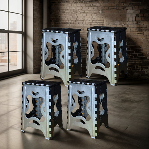 Banco Plegable Grande Portatil Plastico Soporta 120kg 4pz Acabado De La Estructura Mate Color Gris