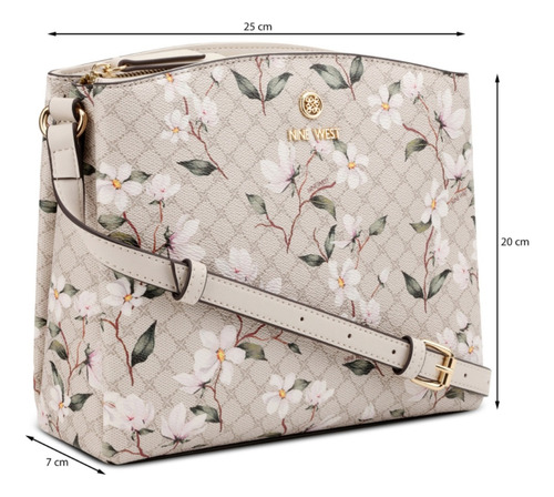 Bolsa Crossbody Para Mujer Nine West Beige Nfl540970 Acabado de los herrajes Oro Diseño de la tela Floreado