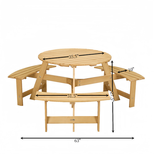 Voxiv Mesa De Picnic Redonda De Madera Para 6 Personas Mesa