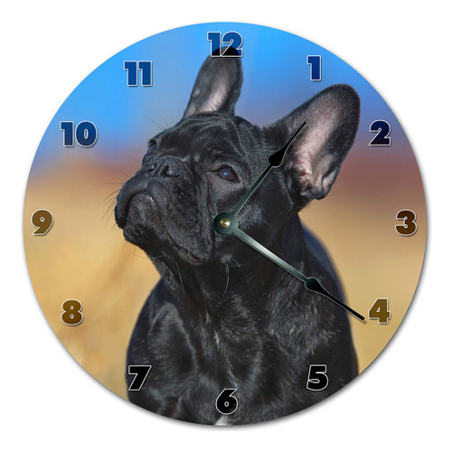 Reloj De Pared De Madera De Bulldog Francés Negro Frenchie R