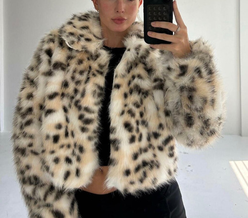 Saco Tapado Piel Corto Importado Tendencia Animal Print Moda