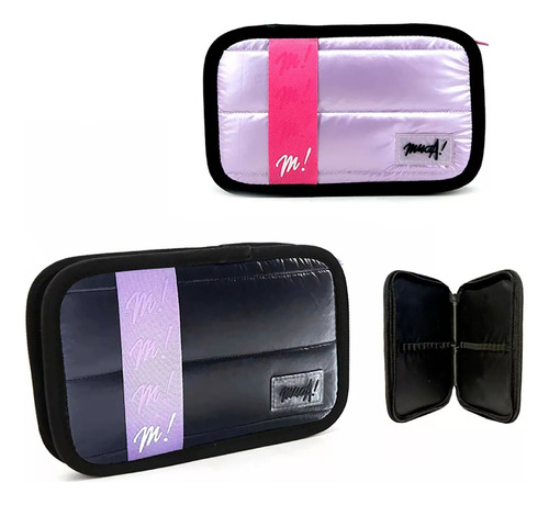 Cartuchera Muaa Puffer Metalizada Diseño Compacto Moderno Color Negro Lisa