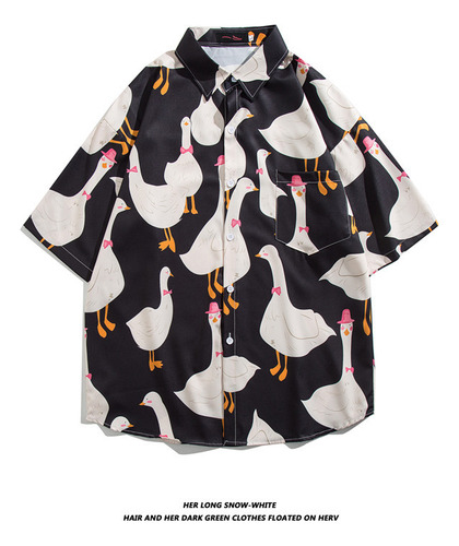 Camisa Holgada De Manga Corta Con Estampado De Dibujos Anima