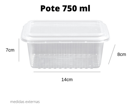 Pote descartável retangular freezer microondas 750ml 24 unidades