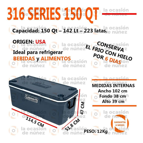 Imagen 2 de 7 de Conservadora Coleman 150qt Heladera Termica Camping Frio 3 D