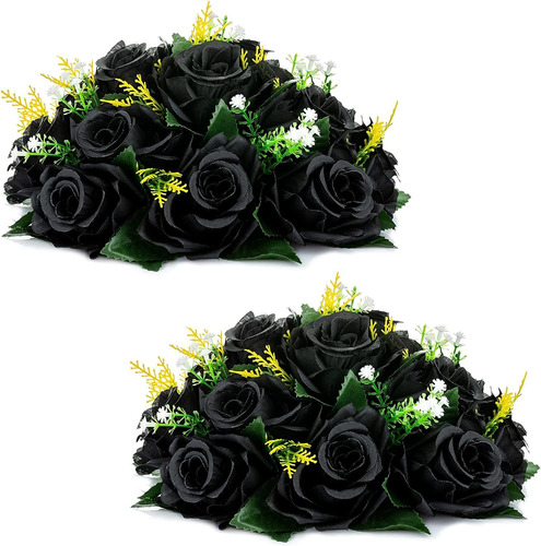 Flores Artificiales 15 Cabezas De Rosas Negras  Pack 2u.