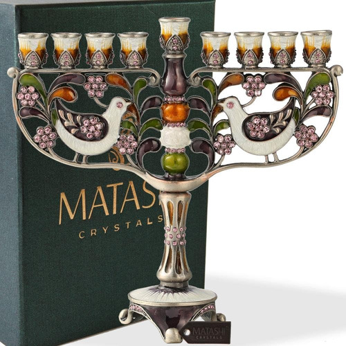 Candelabro De Menorá Esmaltado Matashi Pintado A Mano Adorna