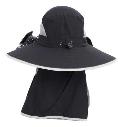 Black Black Solar Fan Hat Wide Brim Outdoor Fishing