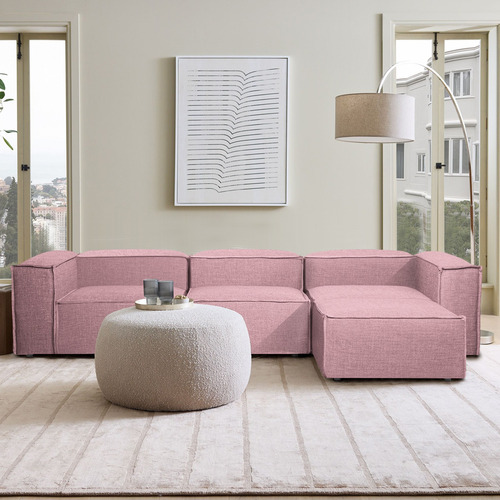 Sala Esquinera Moderna Minimalista Latt Sillón Modular Lino Rosa Claro Lino Dalton