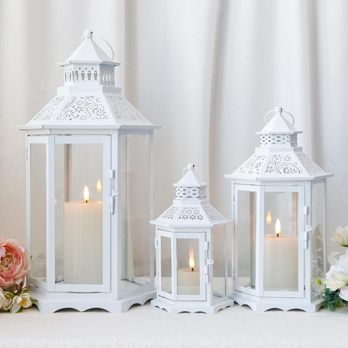 Juego De 3 Faroles Decorativos Para Velas Hexagonales, De 18
