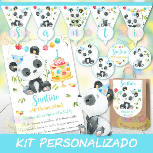 Pack Imprimible Oso Panda Nene Bambu Personalizado