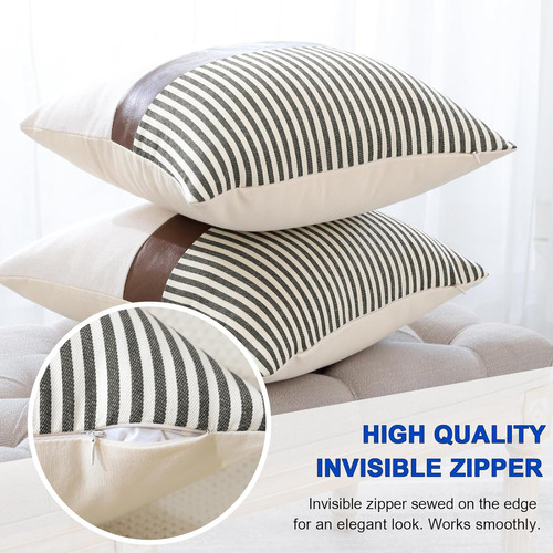 Juego De 2 Fundas De Almohada De Lino Diseño De Patchw...
