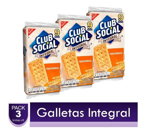 Galletas Club Social Integral 3 Paquetes X 9 Unidades