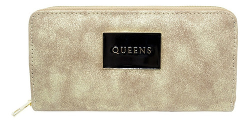 Queens Billetera De Mujer Cuero Sintético Cierre Urbana Qw12 Color Dorado