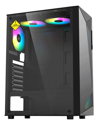 Gabinete Gamer Acegeek Atlas R338, Rainbow, Mid-Tower, Lateral de Vidro, Com 4 Fans, Preto