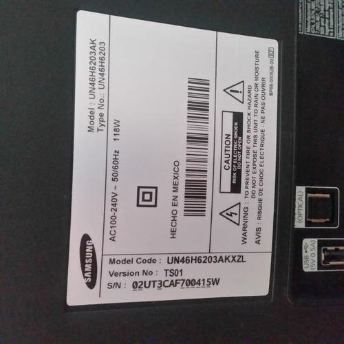 Imagen 1 de 7 de Tv Samsung Un46h6203ak Piezas Pantalla Dañada Para Repuestos