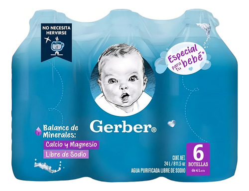 Agua Embotellada Nestlé Gerber 6 Piezas De 4 Lt C/u