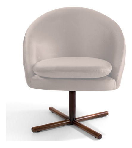 Poltrona Decorativa Base Xis Madeira Rafa B-309 Veludo Bege Cor Creme
