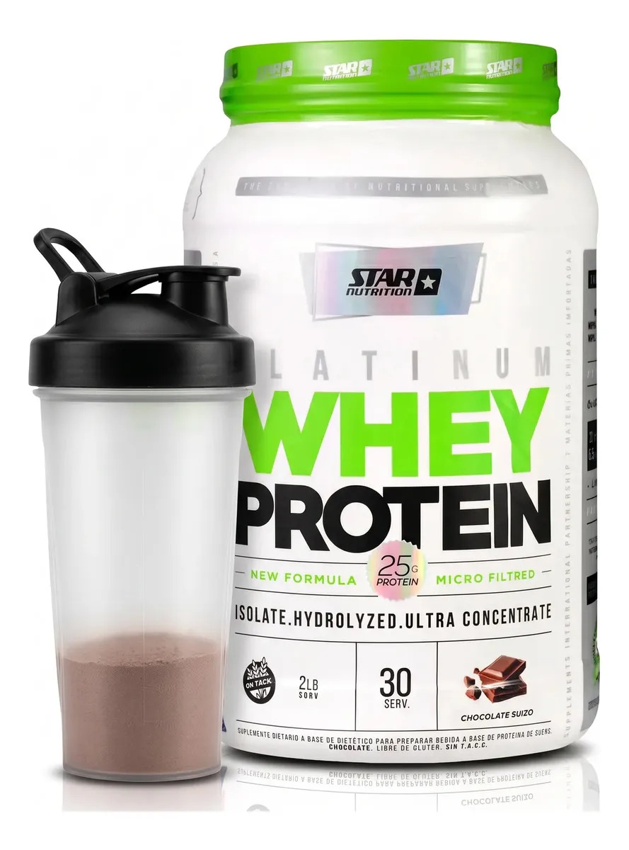 Whey Protein Platinum Star Nutrition Pote 2lb + Vaso Chocolate