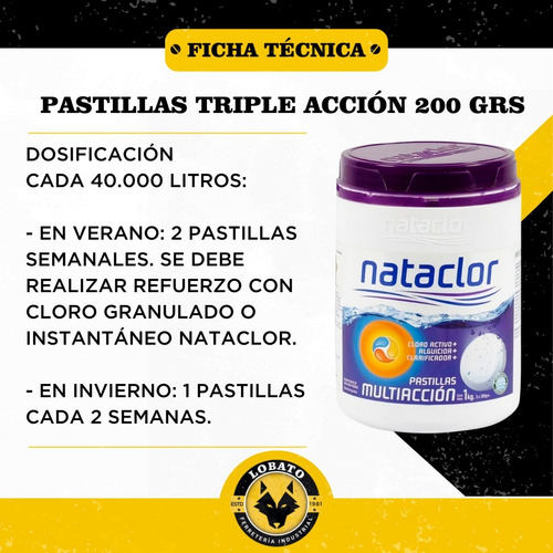 Imagen 2 de 10 de Pastillas Cloro Triple Accion Multiaccion 200gr 1kg Nataclor