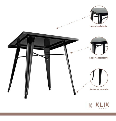 Comedor Mesa Tolix 80x80cm + 4 Sillas Tolix Negras