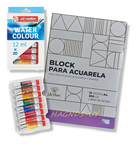 Kit Acuarelas Royal Talents X8 + Block Da Vinci A4 300gs