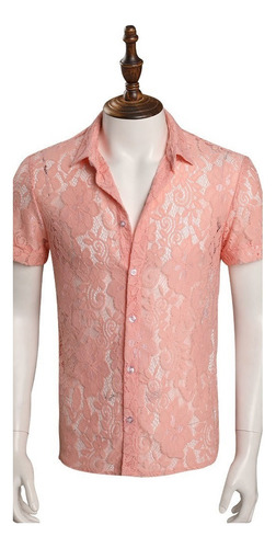 Elvis Presley Camisa De Encaje Hueco Rosa Hombre Cosplay