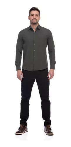 Camisa Xadrez Slim Masculina Teodoro Botões Moderna - Preto